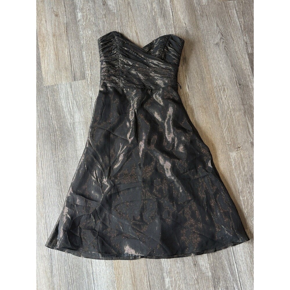 Betsey Johnson Vintage Strapless Dress Y2K Dance Black Gold Silk Chiffon 6